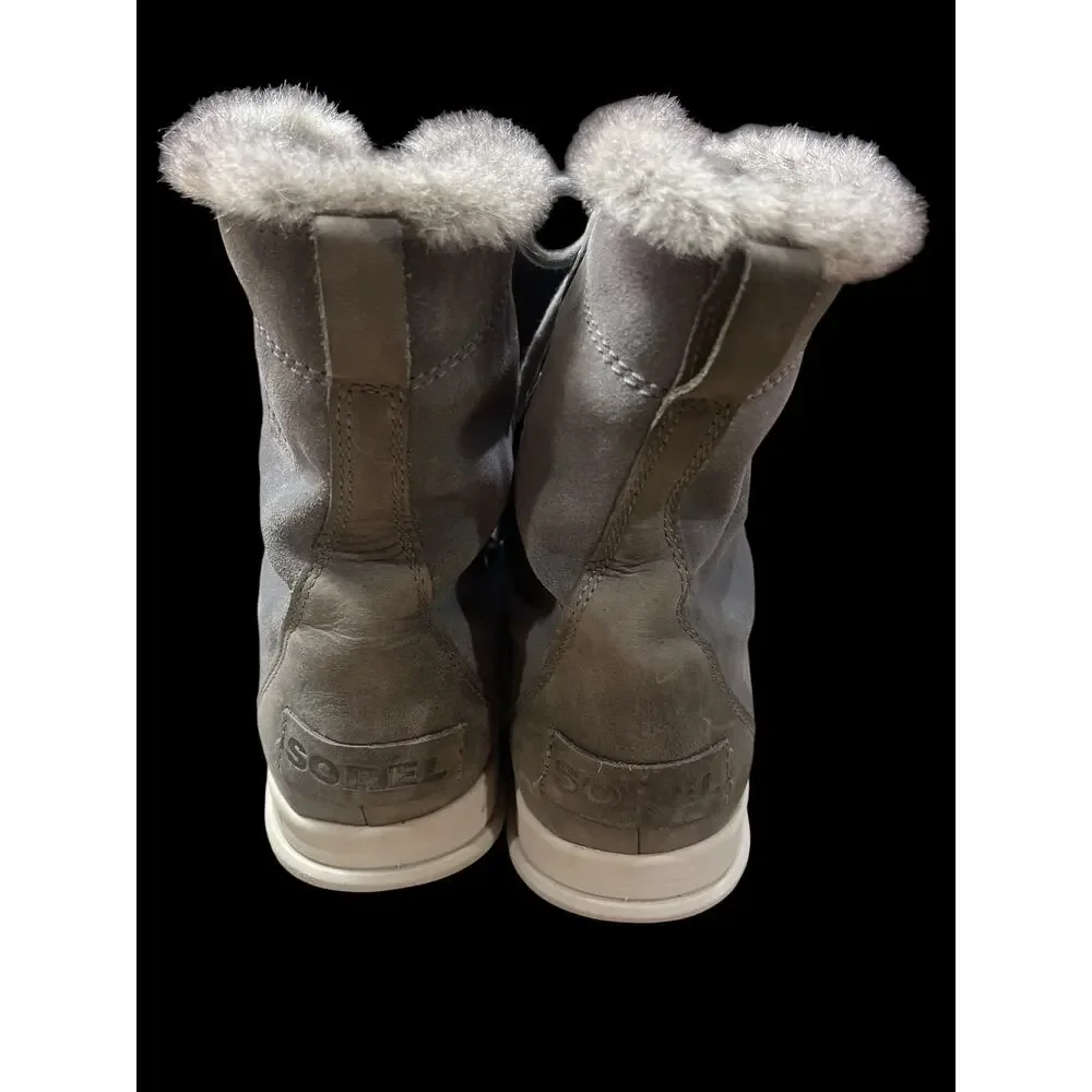 Sorel Explorer Joan Winter Boots-Women Sz 11-Gray Suede-Nl3039-052-Fur Trim